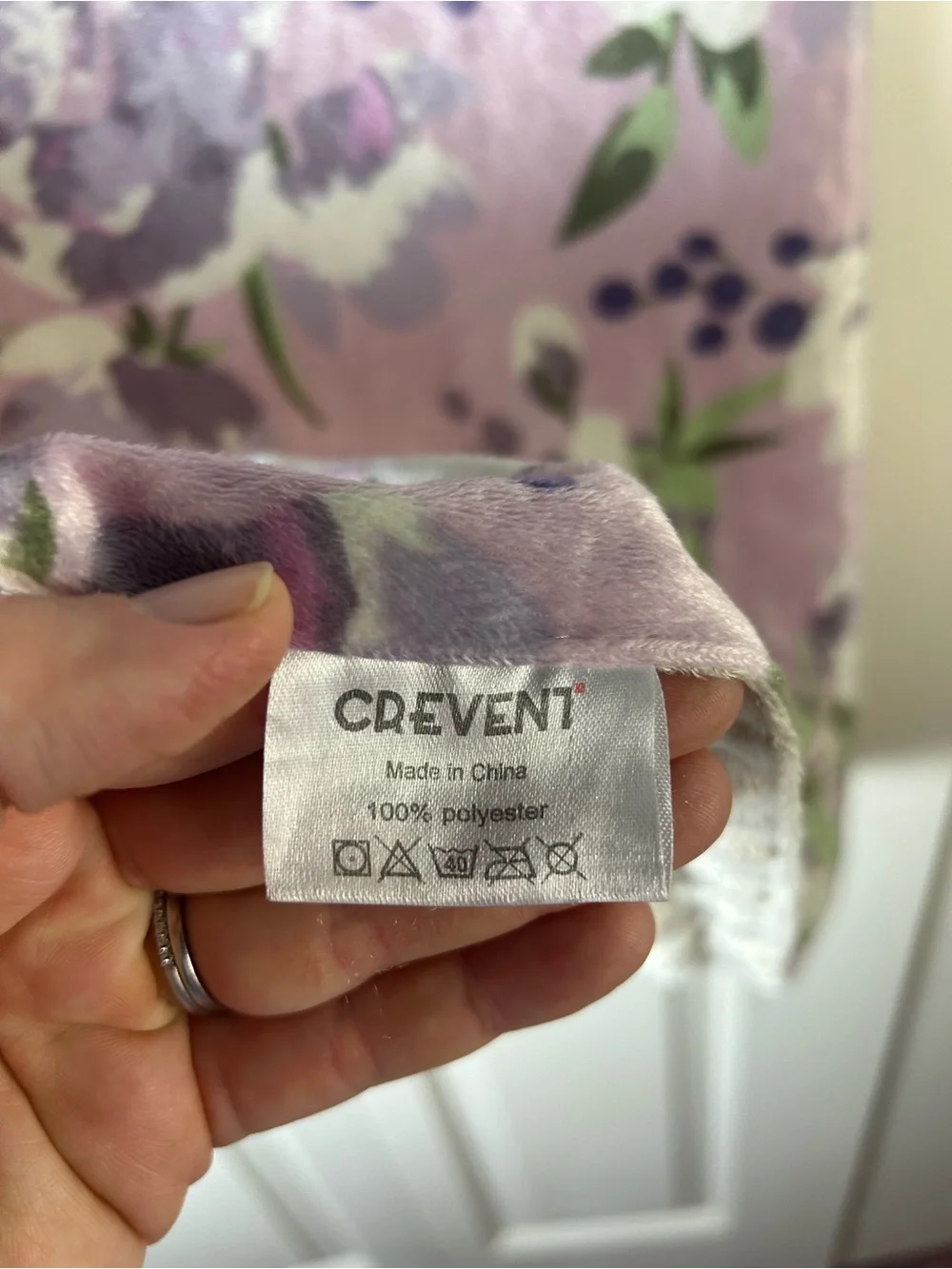 Crevent Purple Floral Baby Blanket Minky Dot Flowers Cream White Green Lovey